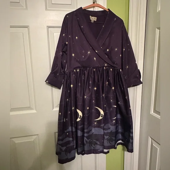 Lindy Bop Halloween Witch Print Vintage Style Swing Dress size UK 16/US 12 - Picture 1 of 9